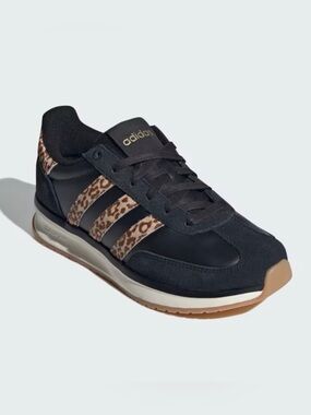adidas Women’s Black Sneakers with Leopard-Print Stripes and Gum Sole